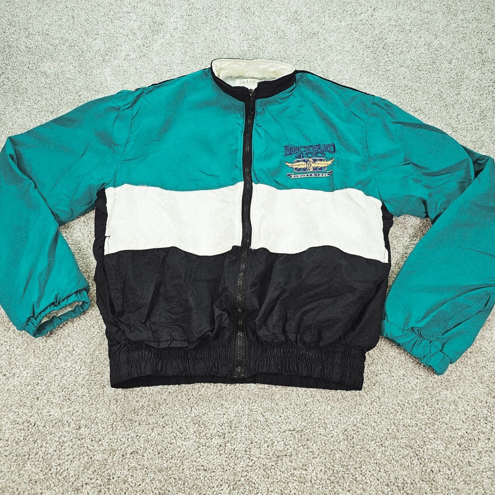Vintage DeLong Brickyard 400 Indianapolis 1995 Jacket Mens Large Teal‎ Black USA